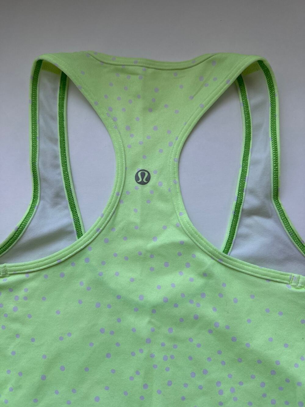 Lululemon Lime Green Racerback Tank with Lavender Dots